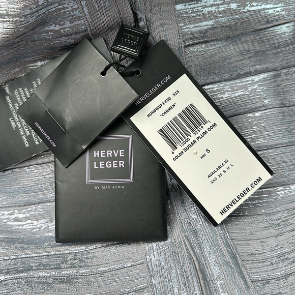 Herve Leger Carmen Mini Dress bandage bodycon sugar plum S lilac gray metallic - Picture 2 of 8